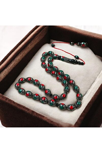 İnan Tesbih Class Workmanship Silver and Enamel Inlaid Barley Cut Kuka Prayer...