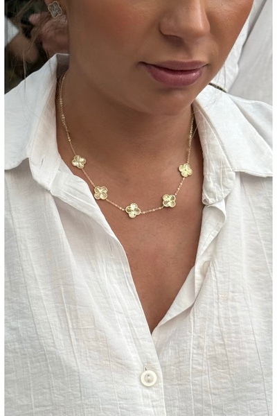 ADENNA JEWELRY 14K Altın Kaplama Renginde Minimal Şans Kolye Çiçek Form