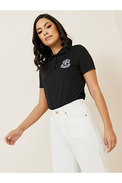 Styli Regular Fit Badge Slogan Half Placket Polo T-Shirt