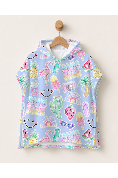 milroma Flamingo, Summer Patterned Children's Poncho Towel Hooded Sea Beach P...
