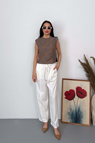 Esma Gündoğdu Elastic Waist Comfortable Cut Pants White