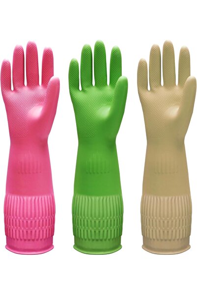 Arabest 3 Pairs Dishwashing Cleaning Rubber Gloves, Reusable Colorful Waterpr...
