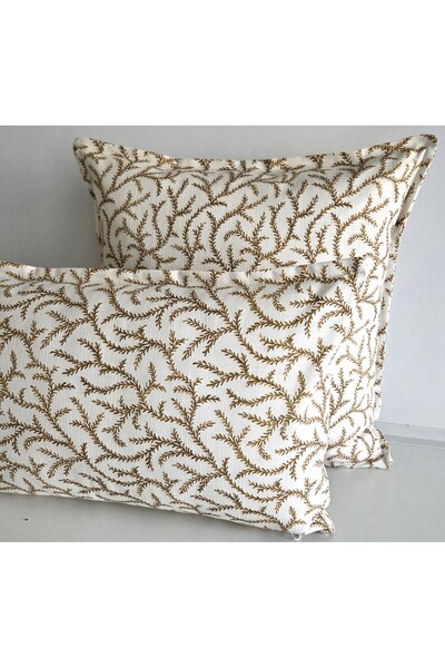 Fabric by Gülçin KETEN PAMUKLU KUMAŞ EKRU-KAHVE ÇİÇEK DESEN KIRLENT KILIFI