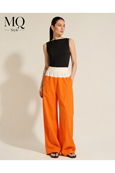 MQ Orange Elastic Waist Linen Trousers from Turkish Style Collection