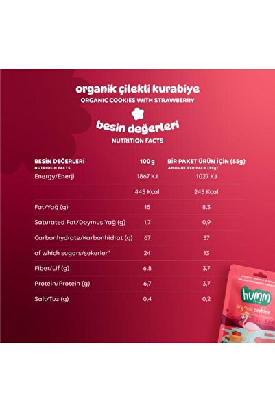 Humm Organic Organik Vegan Çilekli Kurabiye - 3 Adet