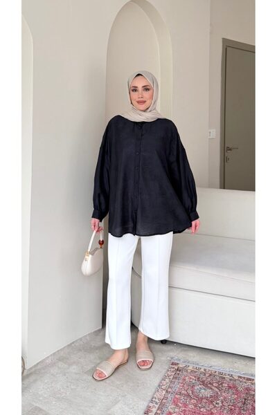 Moda Aydın Butik Women's Hijab Waist-Tie Tunic Shirt - Navy Blue