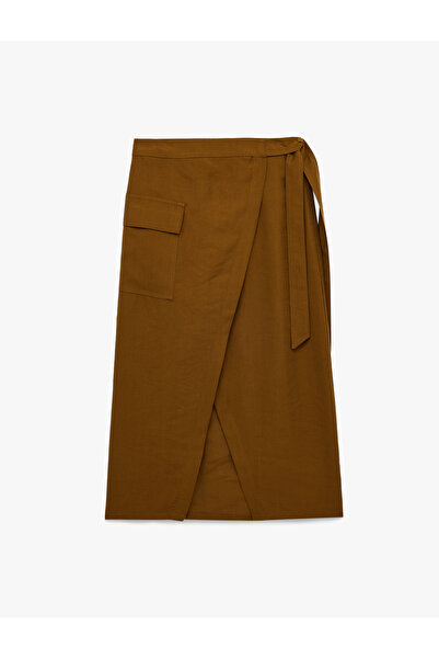 Koton Asymmetrical Cut Double-Breasted Midi Skirt with Flap Cargo Pockets