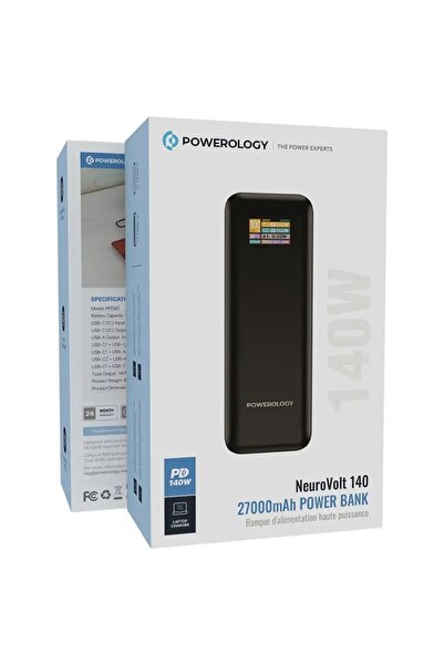 Powerology نيورو فولت 140 27000 مللي أمبير باور بانك أسود