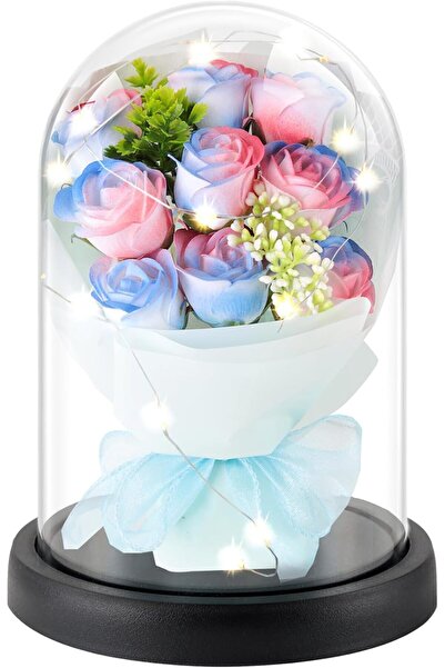 OEM Trandafir Veșnic în Cupolă LED Cadou Romantic Decorativ Albastru 21 cm