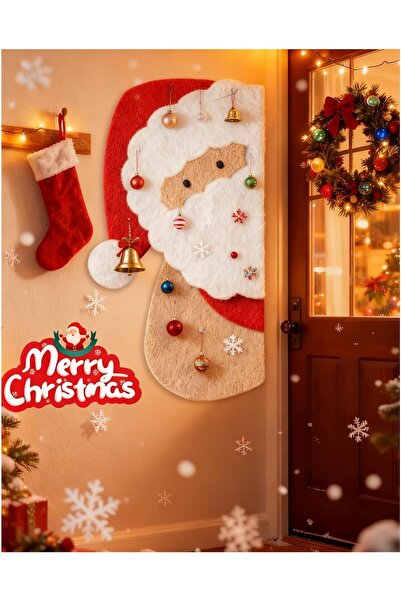 OEM Tablă festivă din fetru cu Moș Crăciun, decorativă, roșie, 120x60 cm, mare