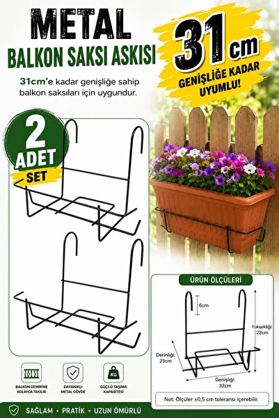 Binbirreyon 2 Adet Askılı Balkon Saksı Ayağı 31cm Metal Ayak (Saksısız) AH081