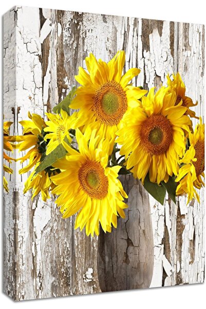 OEM Tablou pe pânză Floarea-soarelui într-o vază Decor de perete Galben 40x60cm