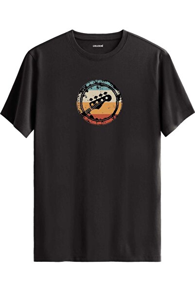 Colermi Retro Style Printed T-Shirt with Guitar Figure