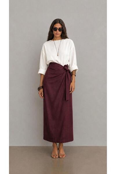 Avakado Side Tie Linen Skirt