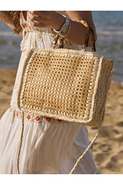 AngelsAccessories Γυναικεία Τσάντα Χειρός Rattan & Ψάθινη με Χερούλι Bamboo –...