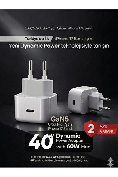 Exonix iPhone 17 Pro Max ve Plus Uyumlu 40W GaN5 Dynamic Power USB-C Hızlı Şa...