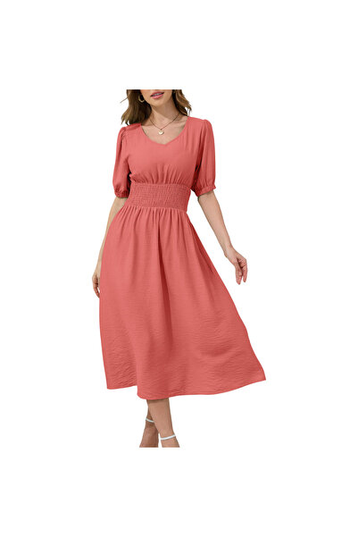 OEM Rochie Midi de Damă de Vară din Vâscoză Vintage Stilată Elegantă Roz L