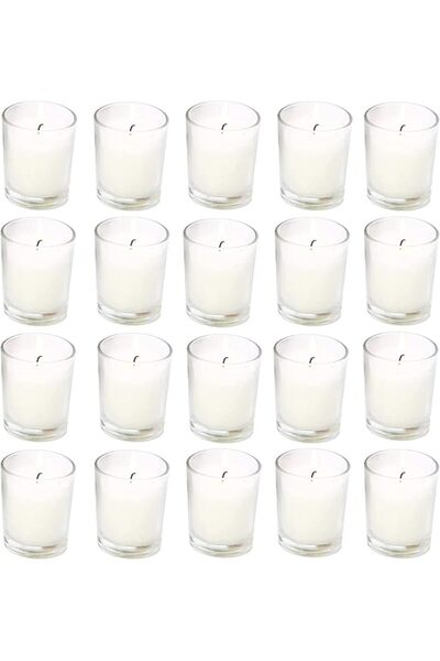 The Bros 20 Pack Warm White Unscented Clear Glass Filled Votive Candles
