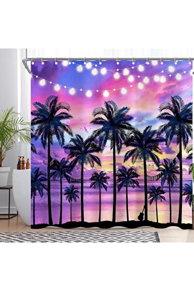 OEM Cortină de duș impermeabilă 180x180 cm Palmieri de Vacanță roz
