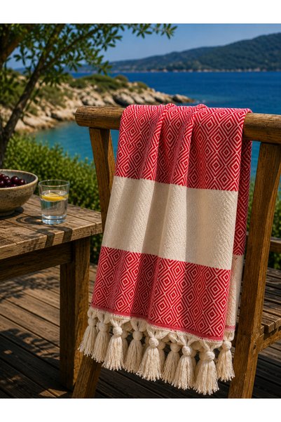 Livera Home Diamond Peshtemal |   100% Cotton, Natural Fringed |   Beach, Pool, Spa, Hammam, Sports, Travel Towel (90X180 cm)