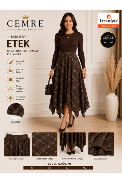 Cemre Collection Midi boy içi astarlı şifon etek