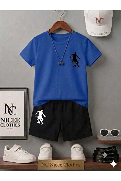 NC Nicee Clothes YAZLIK ÇOÇUK TİŞÖRT ŞORT UNİSEX ( SİYAH ATEŞLİ TOP