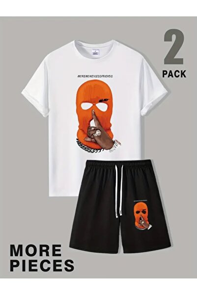 LOTS MODA Set tricou și pantaloni scurți cu imprimeu multiplicolor pentru băn...