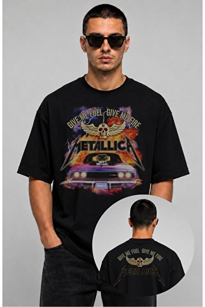 Fuddy Moda Unisex Oversize Metallica Give Me Fuel Give Me Fire Ense Printed R...