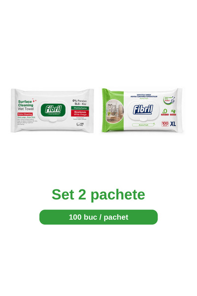 Fibril Set Servetele Umede pentru Suprafete, Mix Aroma Fresh si XL Aroma Fres...