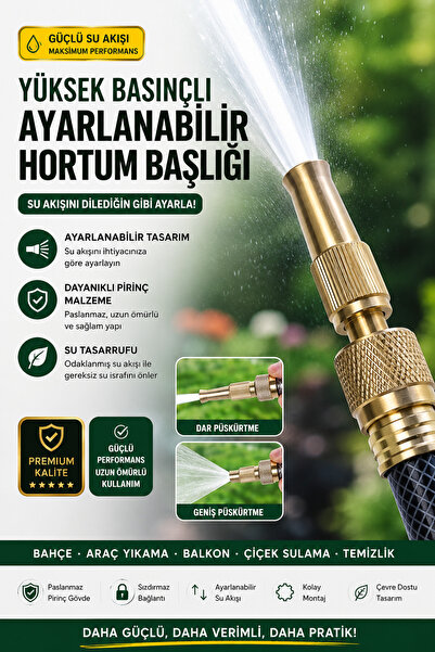 GÖZDE AKKURT Yüksek Basınçlı Ayarlanabilir Pirinç Hortum Başlığı – Bahçe Sula...