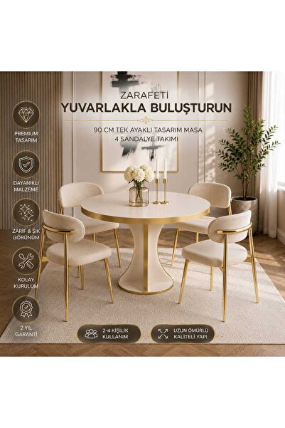 BY ORHAN GÜZEL BİANCO Mutfak Masası Takımı Yuvarlak Masa Takımı 4 kişilik