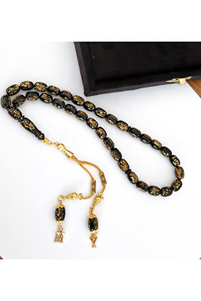 Suat Gümüş ve Tesbih Dünyası Certified Gold Particle Prayer Beads, Special Text, Lettered Prayer Beads, Men's Gift Prayer Beads with Special Box.