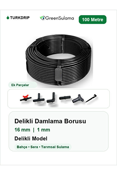 Green GREENSULAMA 16 mm Düz Delikli Damlama Borusu 100 Metre Bahçe Sera Sulama