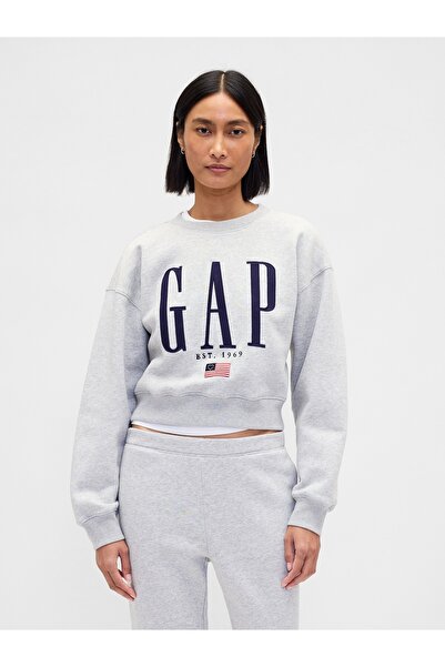 GAP Kadın Gri VintageSoft Oversized Logo Sweatshirt