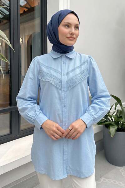 zenne Tassel Detailed Shirt 2109 - Baby Blue