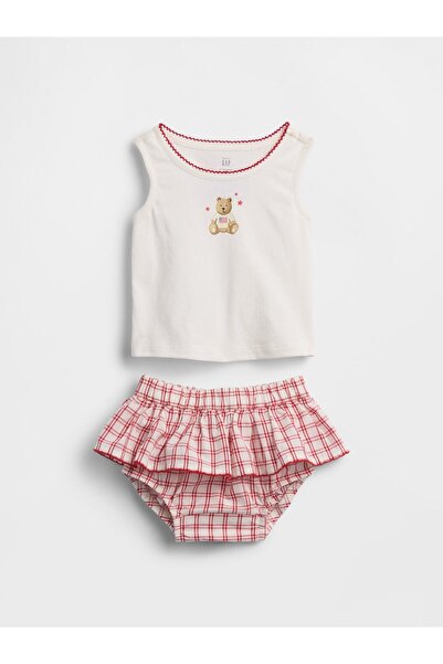 GAP Bebek Beyaz Baby Brannan Bear Atlet & Ekose Şort Takımı