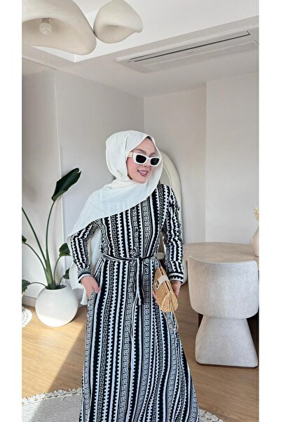 NİLNUR MODA New Season Women's Patterned Viscose Cotton Shirt Dress