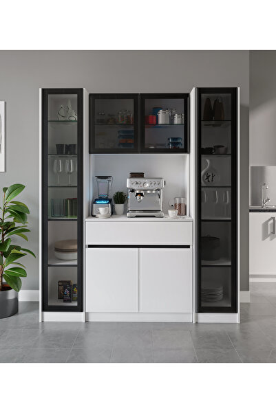 GuneyStore Moon Maxi Kahve Köşesi Komple MDF LED Aydınlatmalı Mutfak Kahve Dolabı - Ücretsiz Montaj