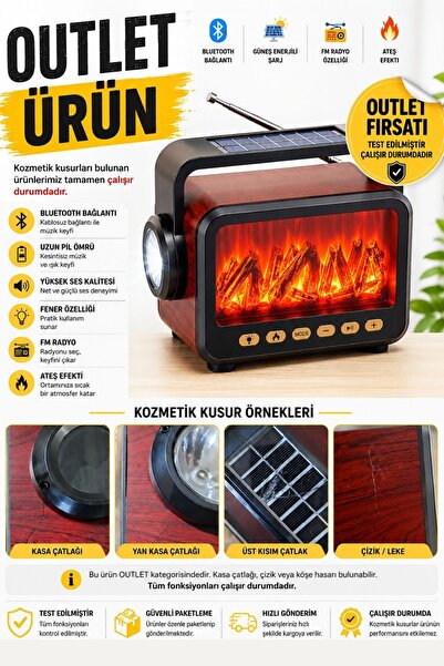 Zineets OUTLET Büyük Boy Nostaljik Radyo Fm Ahşap Şömine Görünümlü Bluetooth ...