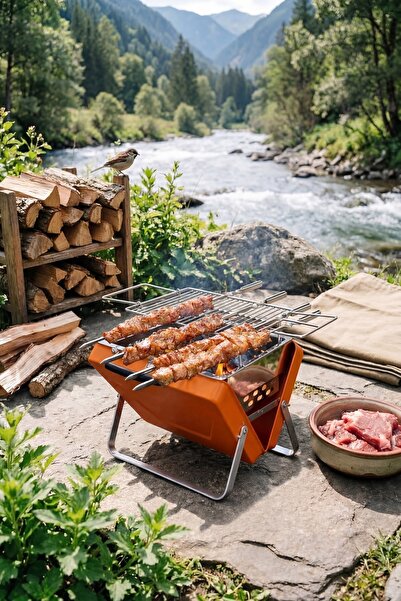 morponi Katlanabilir Kolay Taşınabilir Çanta Şeklinde Portatif Mangal BBQ Tur...