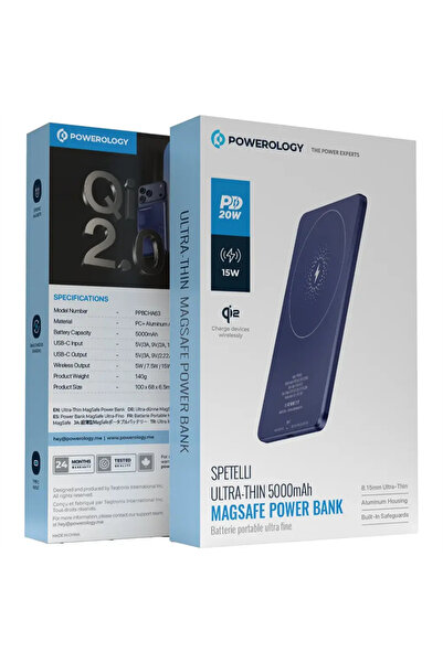 Powerology Ultra-Thin 5000mAh MagSafe Power Bank Blue