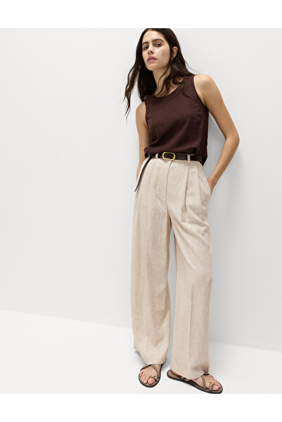 Marks & Spencer Keten Karışımlı Wide Leg Pantolon