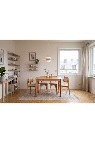 Vivense SUNSET NATURAL AHŞAP AÇILIR MUTFAK MASA TAKIMI, 4 HAZERANLI SANDALYEL...