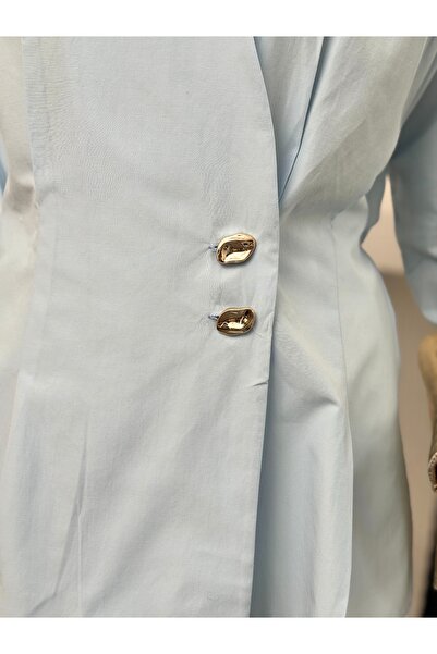 MiraMore Butik Gold Button Detailed Double-Breasted Shirt with Elastic Waist