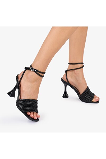 LanaFashion SANDALE ELEGANTE dama din Piele ECOLOGICA SI STRASURI CU TOC SPECIAL CRL1029 NEGRU