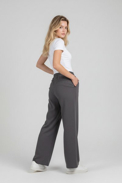 STRAVON Women's Organic Cotton Muslin Palazzo Pants High Waist Lightweight Fabric