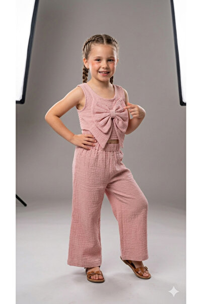 Serkon Girl's cutout bow crop muslin set ser-1001