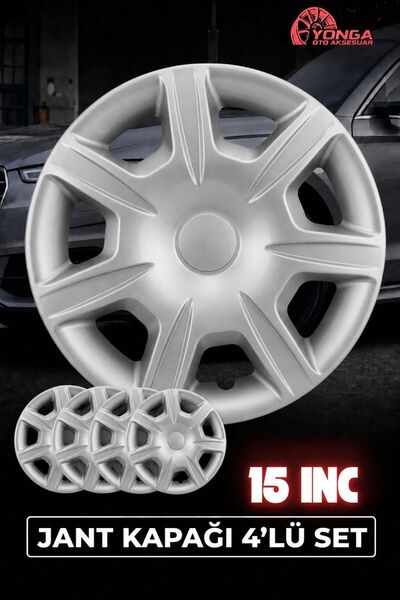 YONGA OTO AKSESUAR RENAULT 15 İnç Jant Kapağı 4'lü Set Gümüş + 4 Amblem + 8 C...