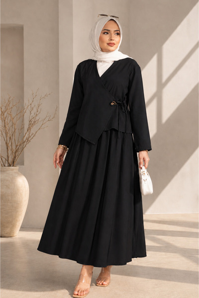 ASTEMİA Women's Side-Tie Gold Buckle Double-Breasted Two-Piece Hijab Suit Sb0039