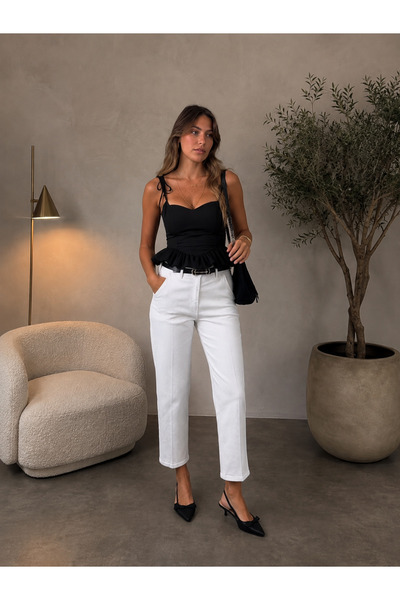 İç Göstermeyen Premium Beyaz Denim Pantolon